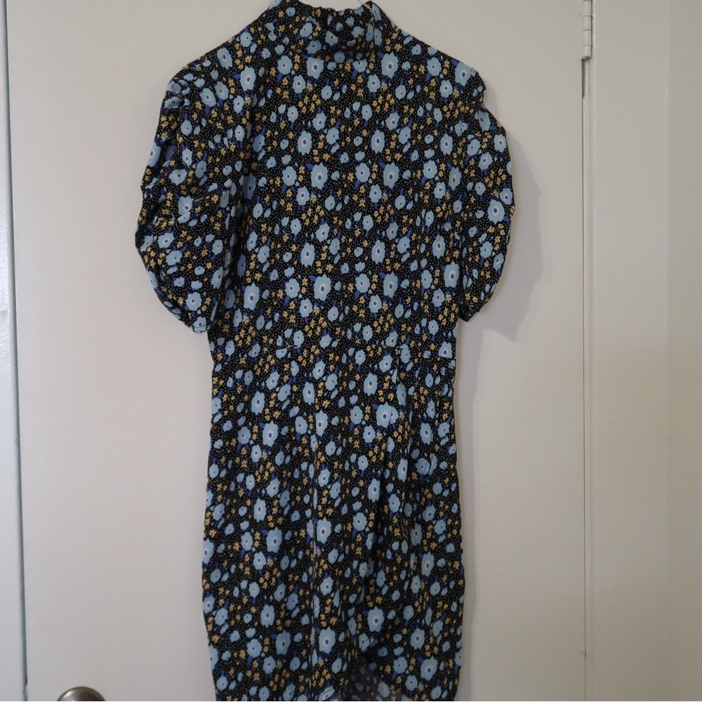 Nasty gal floral high neck dress with quarter sleeves